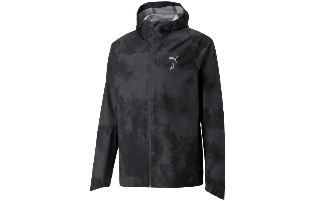 Puma Black Solid Color Logo Print Woven Hooded Jacket 523250-51
