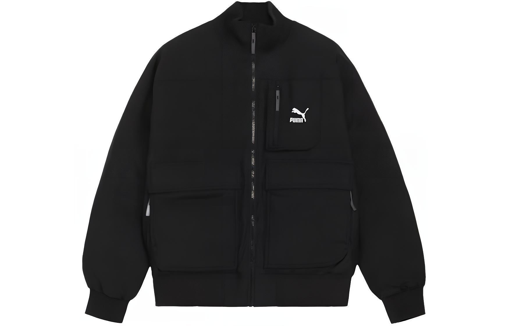 Puma Black Solid Logo Baseball Collar Zip-Up Down Jacket 621679-01
