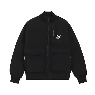 Puma Black Solid Logo Baseball Collar Zip-Up Down Jacket 621679-01