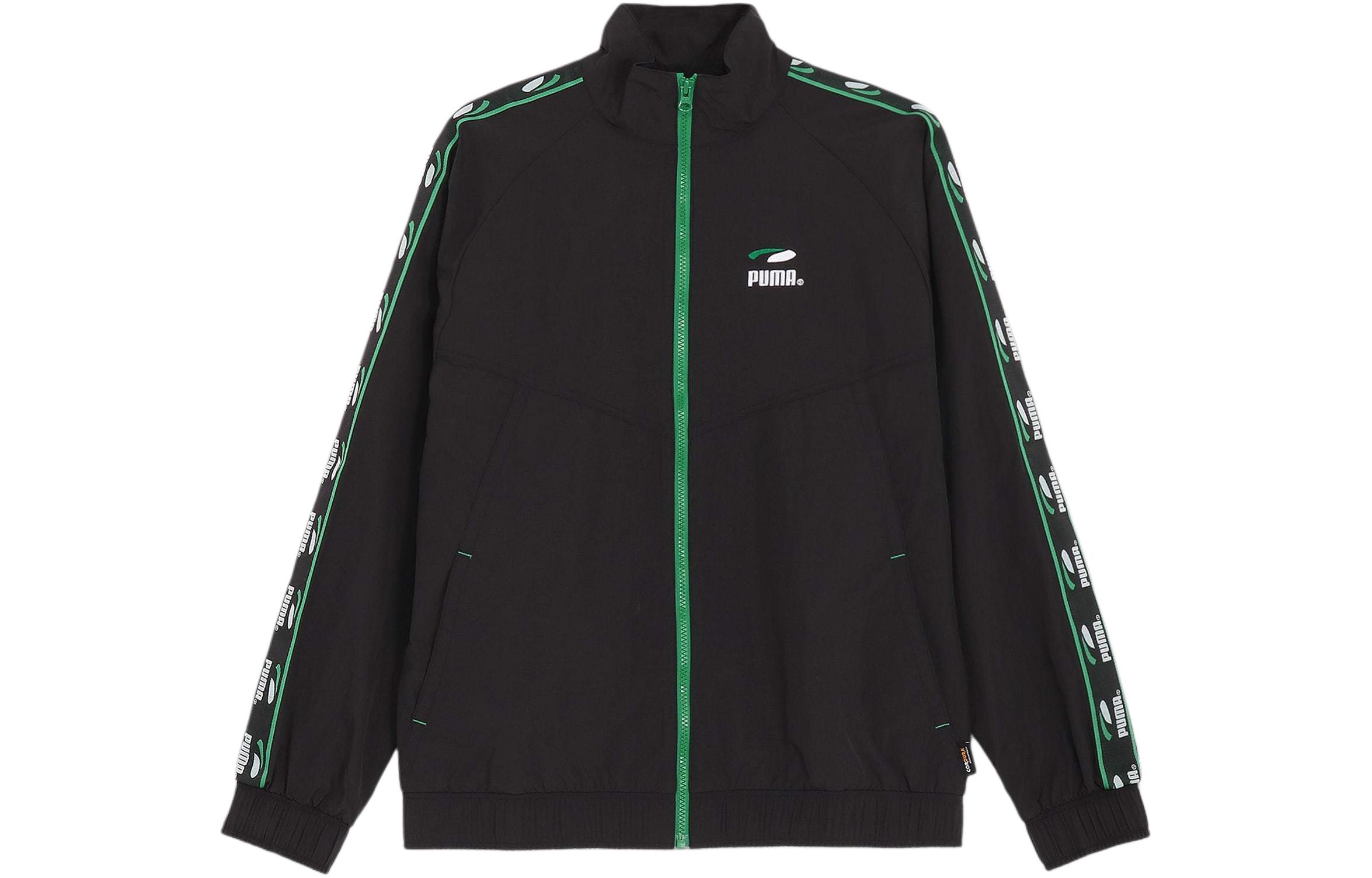 Puma Black Stand Collar Jacket with Color-Block Letter Print Sleeves 625688-01