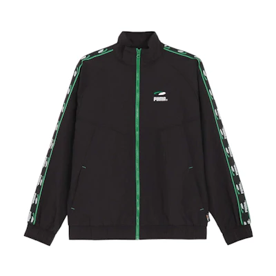 Puma Black Stand Collar Jacket with Color-Block Letter Print Sleeves 625688-01