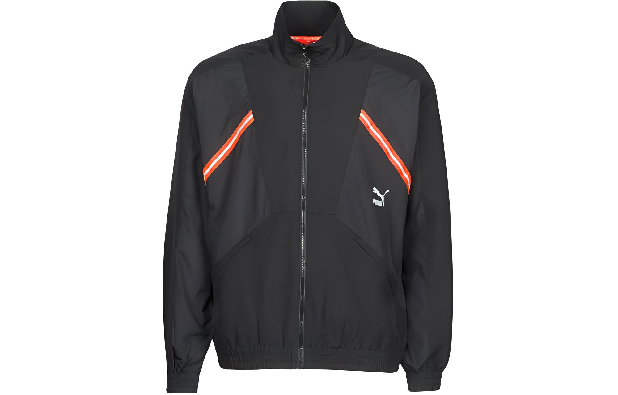 Puma Black Zip-Up High Collar Jacket with Front Logo Graphic Print 596464-01