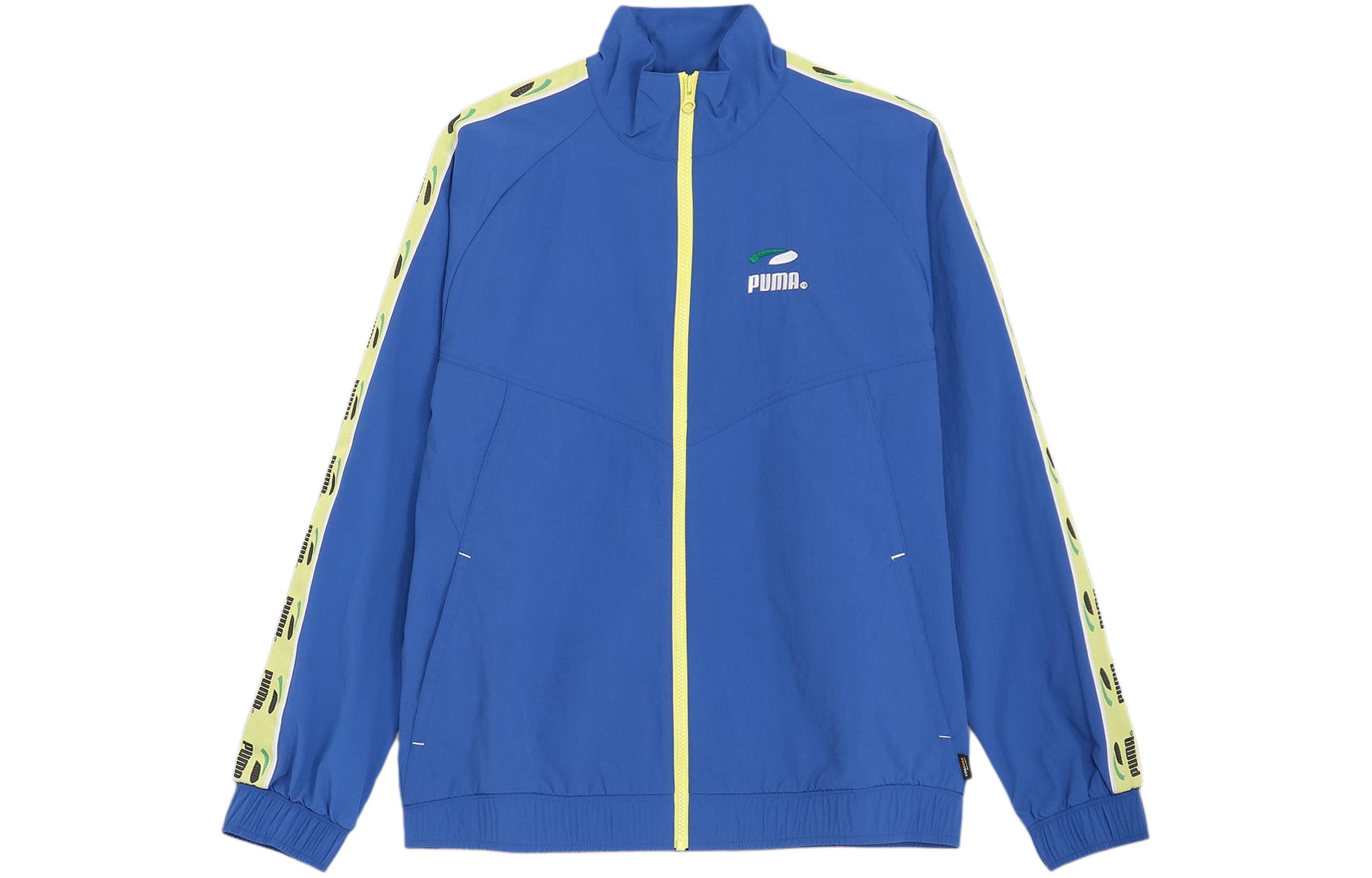 Puma Blue Color-Block Logo Print High-Collar Long-Sleeve Jacket 625688-17