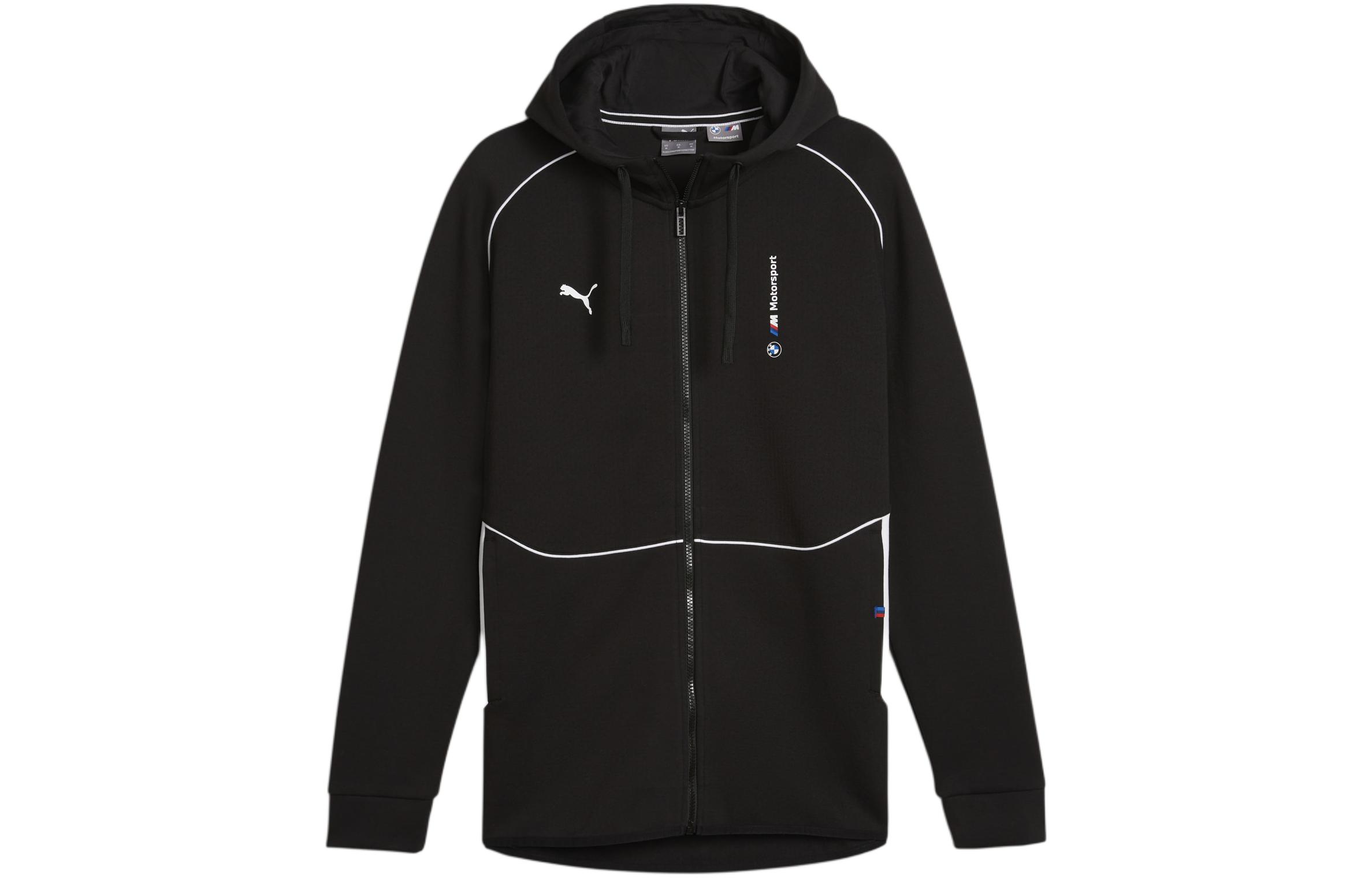 Puma BMW Mens Black Loose-Fit Hoodie Jacket with Stripe Design 624144-01