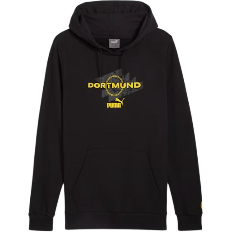 Puma Borussia Dortmund Hoodie Black - Letter Print Design Sportswear 777743-02