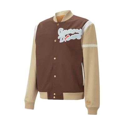 Puma Brown Letter Pattern Striped Baseball Collar Button-Up Jacket 536830-01