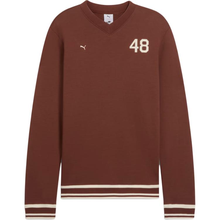 Puma Brown V-Neck Pullover Sweatshirt with Logo Long Sleeves 630716-65