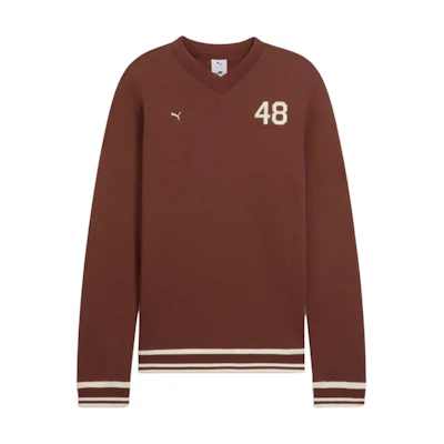 Puma Brown V-Neck Pullover Sweatshirt with Logo Long Sleeves 630716-65
