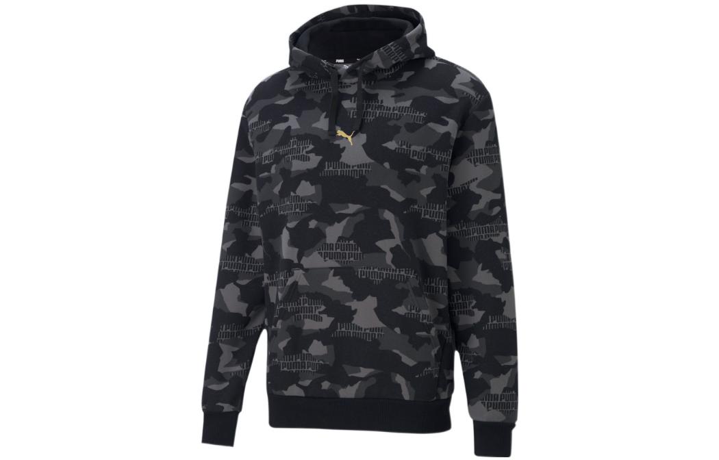 Puma Camo Logo Print Drawstring Pullover Hoodie Black 587668-01