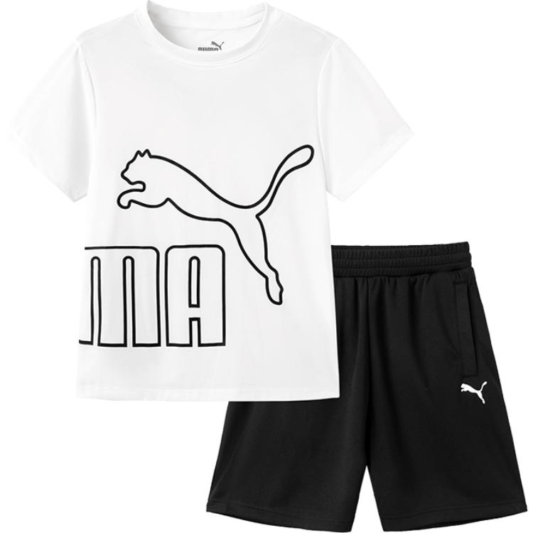 PUMA Casual Sports Set Crewneck T-Shirt & Elastic Waist Shorts White Unisex. 353224119202-10101