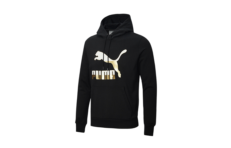 Puma Classics Black Gold Printed Hoodie with Drawstring 599300-51