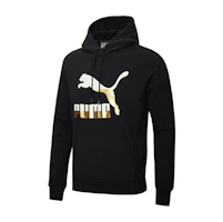 Puma Classics Black Gold Printed Hoodie with Drawstring 599300-51 Puma Classics Black Gold Printed Hoodie with Drawstring 599300-51