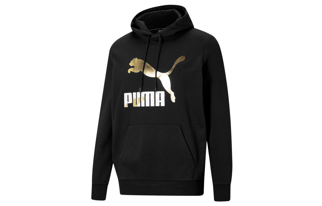 Puma Classics Black Hoodie with Gold Logo Print for Men 531370-01