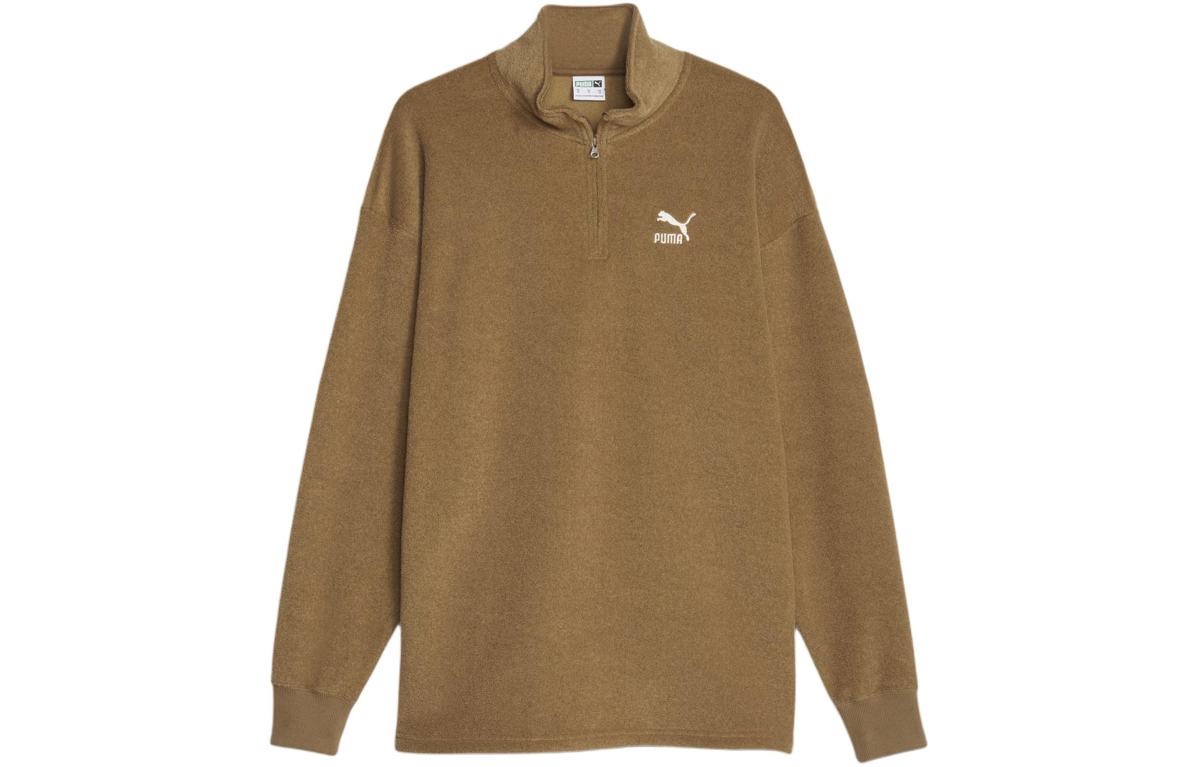 Puma Classics Brown Half-Zip Fleece Sweatshirt Casual Pullover 621331-93