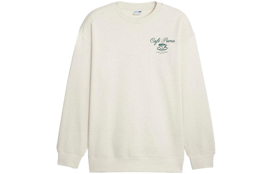 Puma Classics Cafe Crew Pullover Sweatshirt Light Beige Embroidered Logo 626321-90