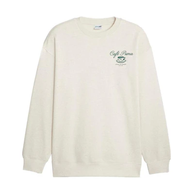 Puma Classics Cafe Crew Pullover Sweatshirt Light Beige Embroidered Logo 626321-90