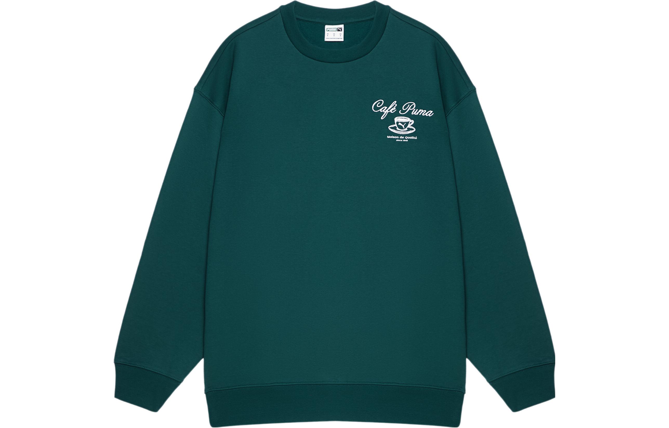Puma CLASSICS CAFE Green Crewneck Fleece Sweatshirt Casual Wear 625245-43