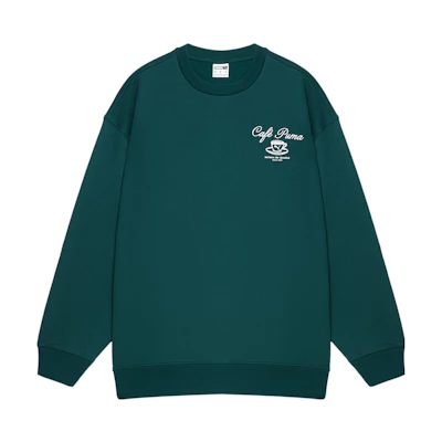 Puma CLASSICS CAFE Green Crewneck Fleece Sweatshirt Casual Wear 625245-43