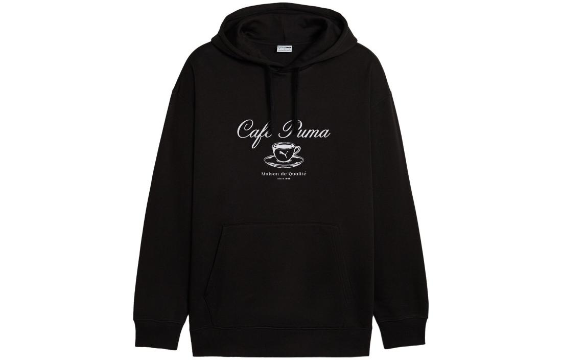 Puma Classics Cafe Puma Hoodie Black Embroidered Pullover 626322-01