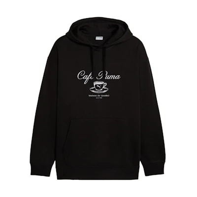 Puma Classics Cafe Puma Hoodie Black Embroidered Pullover 626322-01