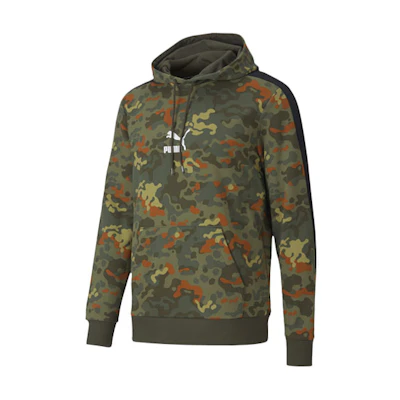 Puma Classics Camo Print Patchwork Hoodie in Olive Green 599315-70