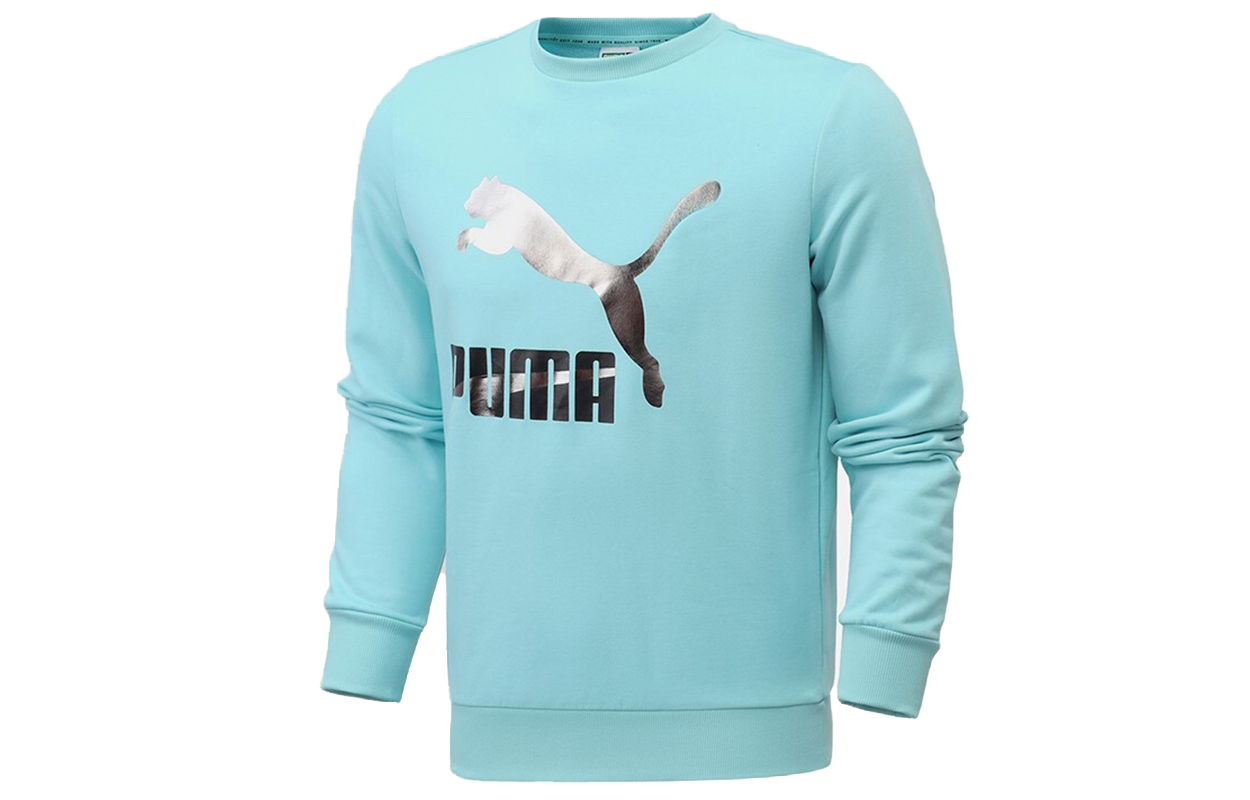 Puma Classics Crewneck Sweatshirt Light Blue with Metallic Logo Print 531367-49