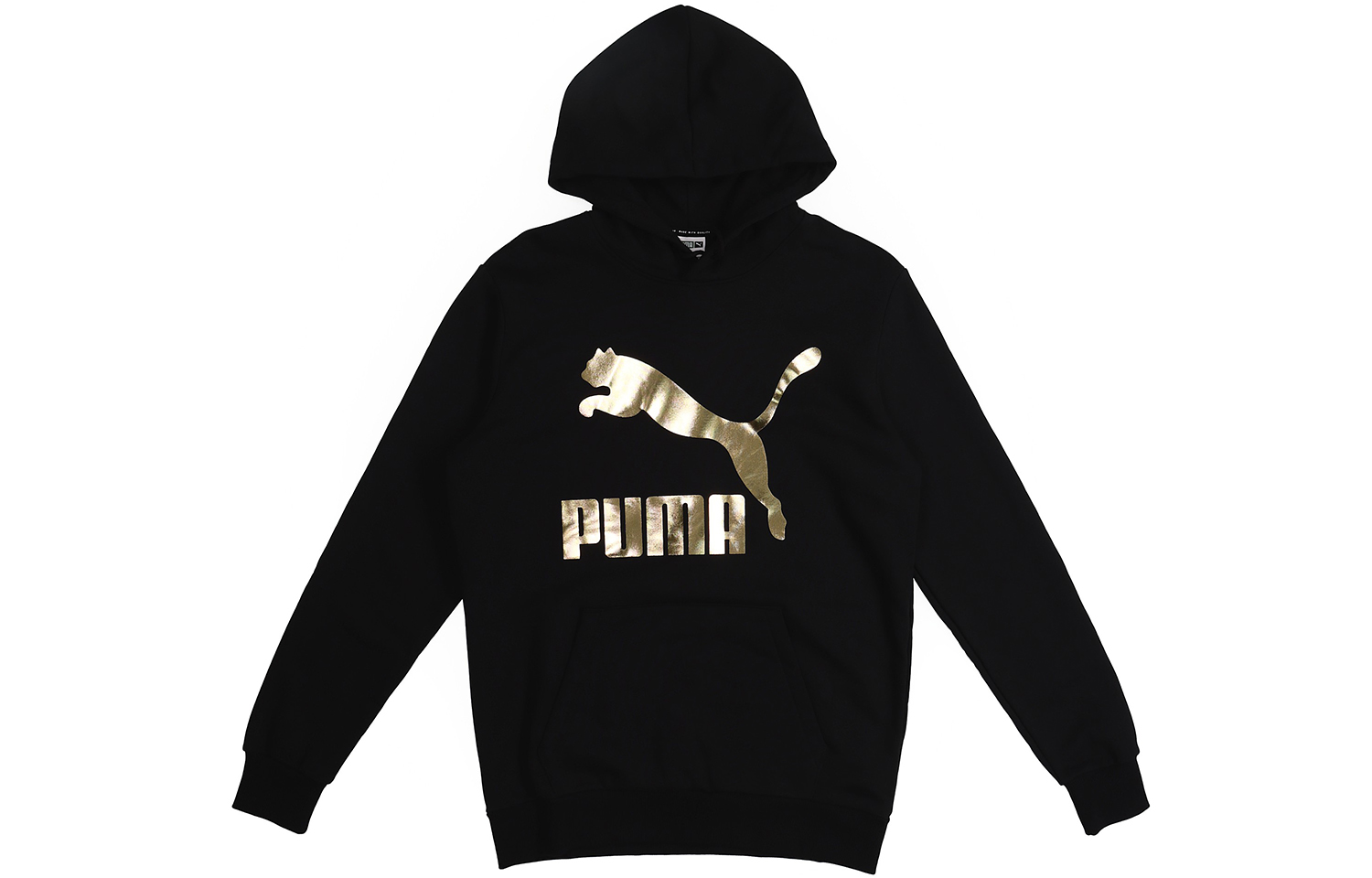 Puma Classics Gold Logo Knit Pullover Hoodie Men’s Black 595907-51