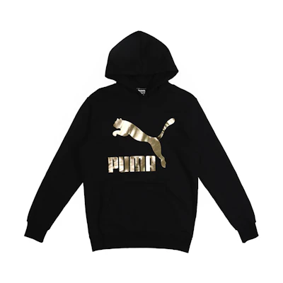 Puma Classics Gold Logo Knit Pullover Hoodie Men’s Black 595907-51