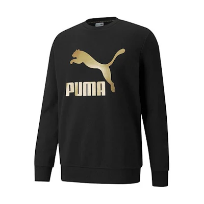 Puma Classics Logo Crew Pullover Sweatshirt Black Gold Logo Mens 531367-51