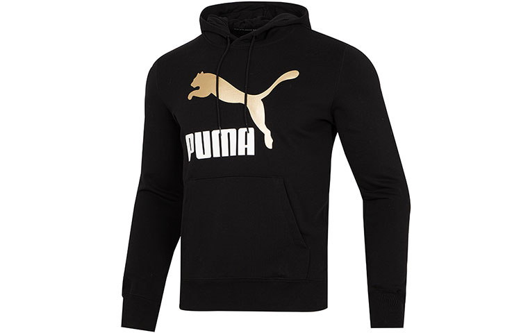 Puma Classics Metallic Logo Hoodie Black Graphic Pullover Sweatshirt 535341-01
