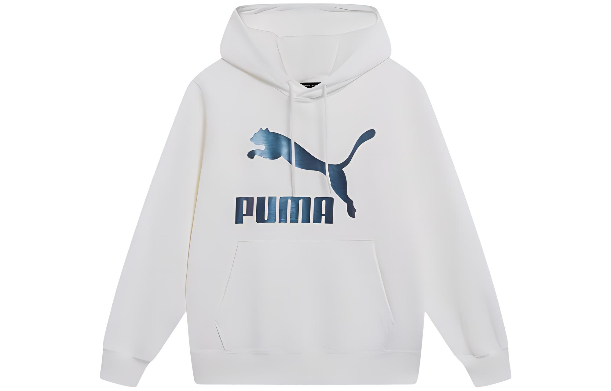 Puma Classics Metallic Logo Hoodie White Unisex Sweatshirt with Graphic Print 535341-02