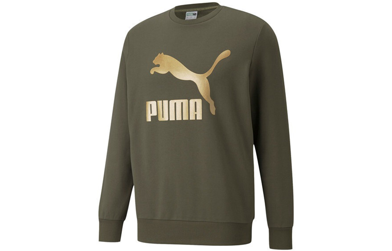 Puma Classics Metallic Logo Knit Sweatshirt Crewneck Green 531367-44