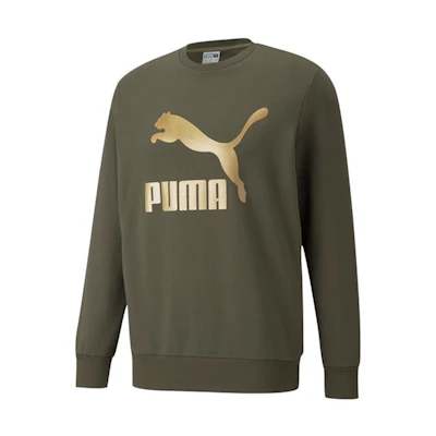 Puma Classics Metallic Logo Knit Sweatshirt Crewneck Green 531367-44