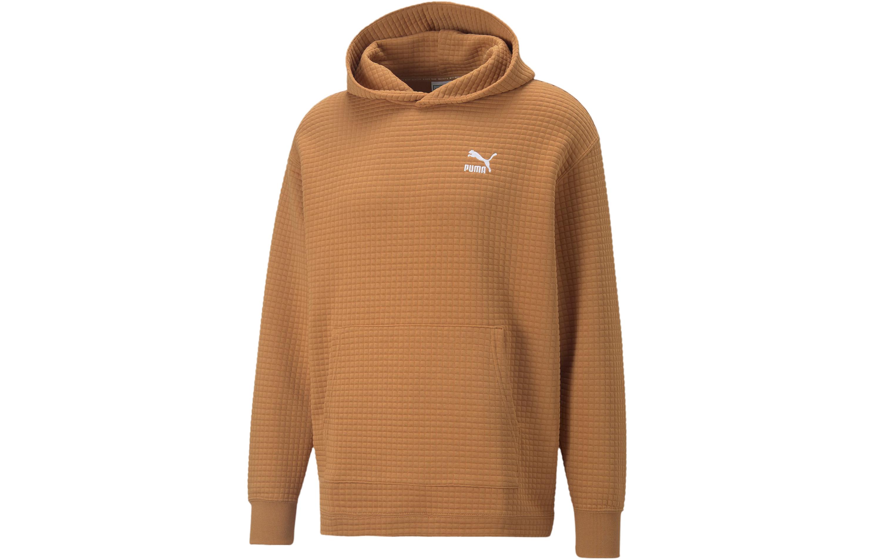 Puma CLASSICS Quilted Hoodie Brown Casual Loose-Fit Pullover 535600-74