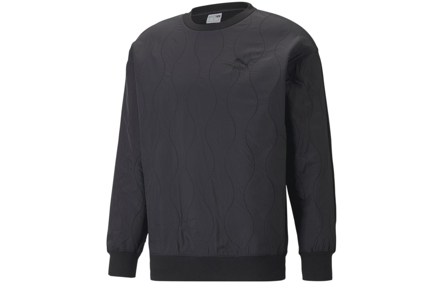 Puma Classics Quilting Fabric Mix Fleece Hoodie Black Pullover 538934-01