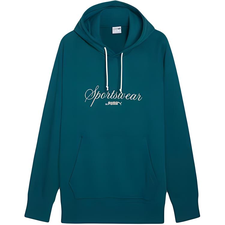 Puma CLASSICS Relaxed Hoodie Green - Comfy Long-Sleeve Letter Print Sweater 626722-22