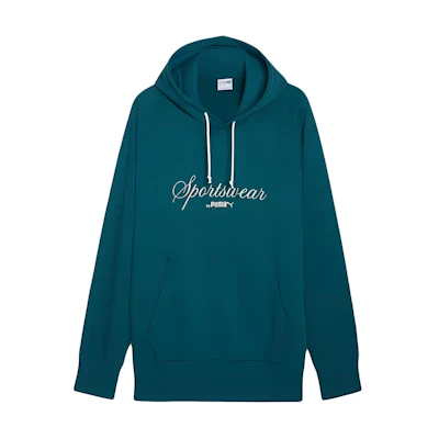 Puma CLASSICS Relaxed Hoodie Green - Comfy Long-Sleeve Letter Print Sweater 626722-22