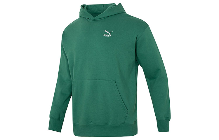 Puma Classics Relaxed Hoodie Green Pullover with Logo Print 537686-37