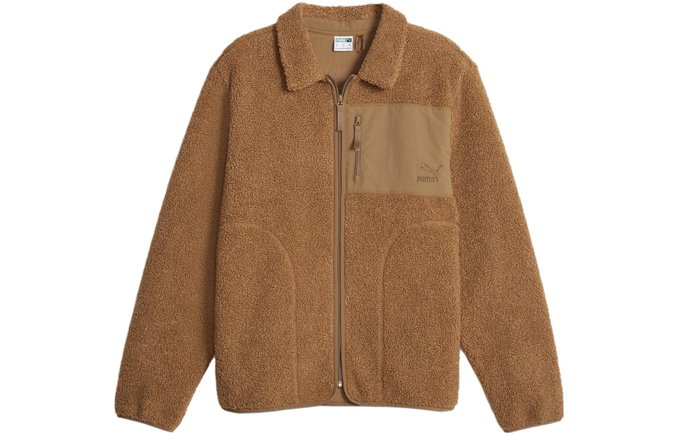 Puma CLASSICS Sherpa Jacket Brown Casual Fleece Collared Jacket 625227-93