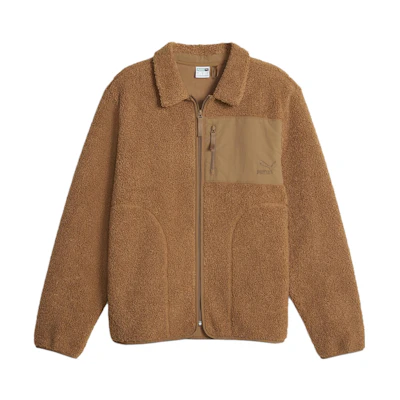 Puma CLASSICS Sherpa Jacket Brown Casual Fleece Collared Jacket 625227-93