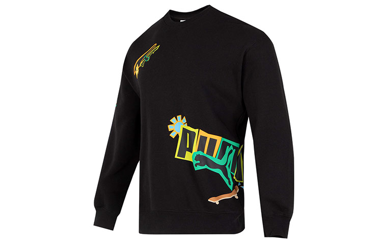 Puma Classics Street Sport Crew Logo Retro Sweatshirt Black - Casual Style 539968-01