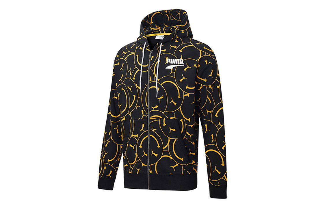 Puma Club AOP Full-Zip Smiley Print Hoodie Jacket Black 530161-01