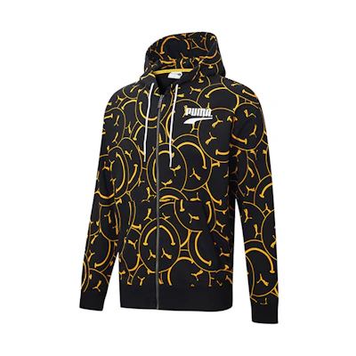 Puma Club AOP Full-Zip Smiley Print Hoodie Jacket Black 530161-01