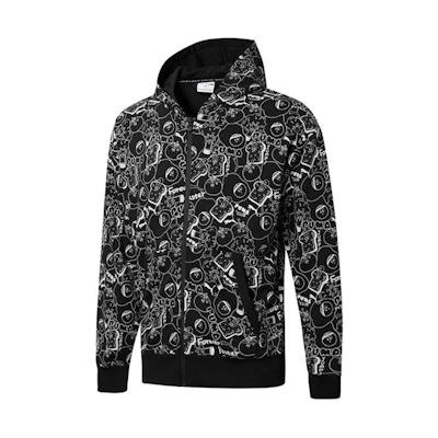 Puma CLUB AOP FZ Hoodie Black Embroidered Logo Pattern Knit Jacket 533201-51