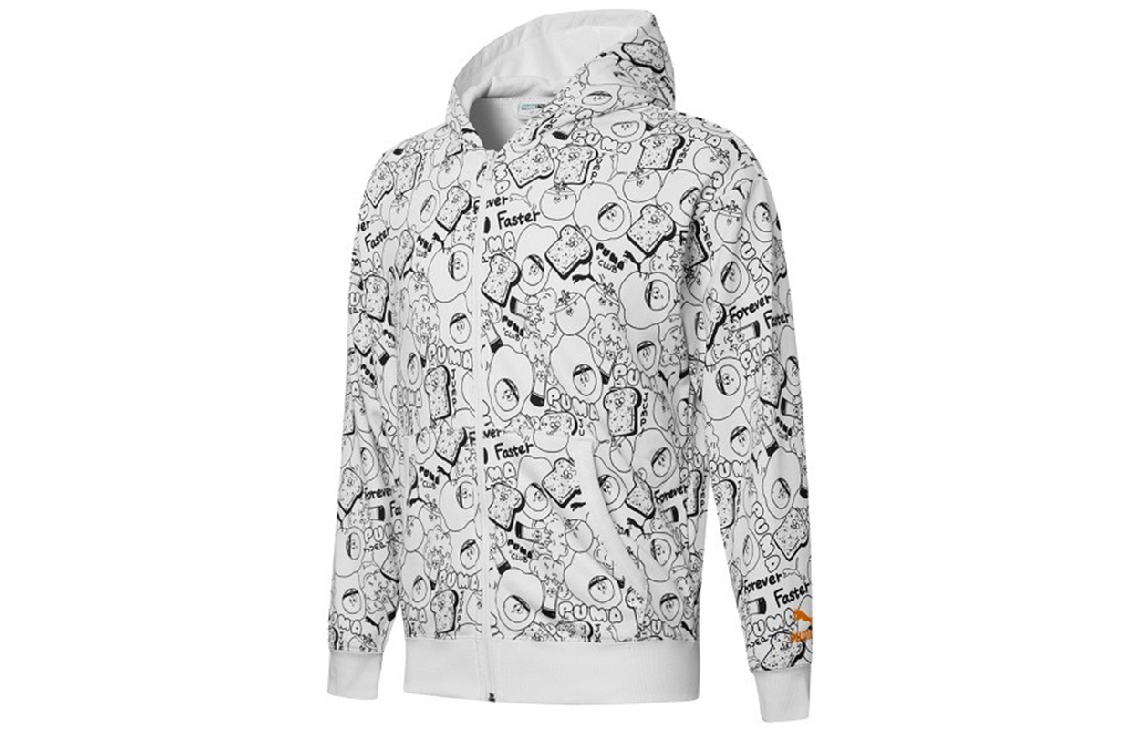 Puma CLUB AOP FZ Hoodie Embroidered Logo Knit Jacket Mens White 533201-52