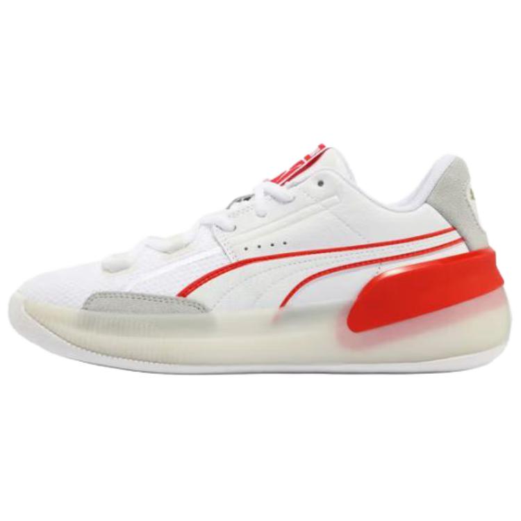 Puma Clyde Hardwood White/Red Low-Top Basketball Shoes Durable Comfort. 311900-02