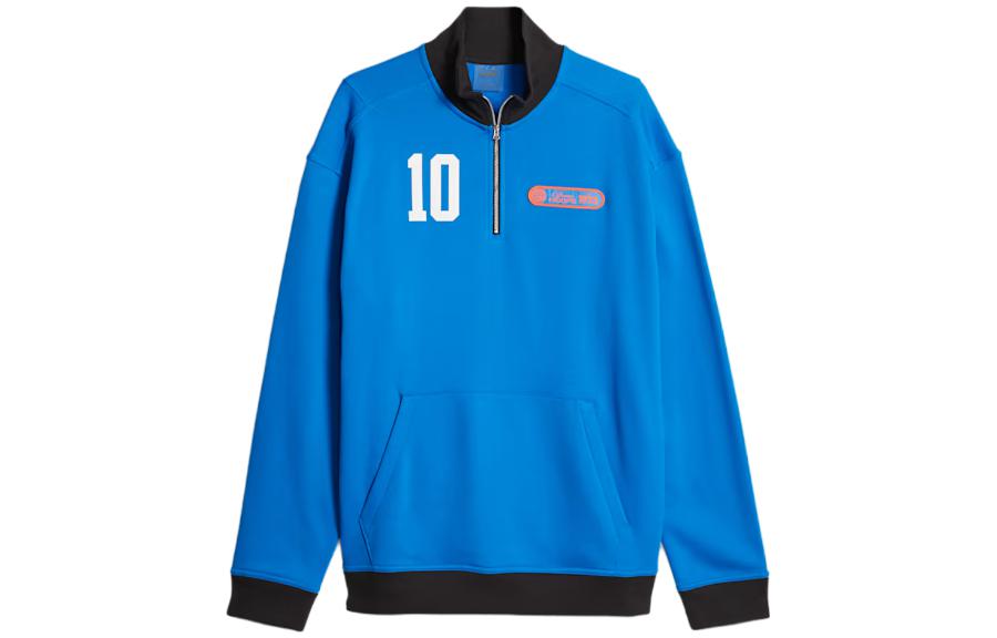 Puma Clydes Closet Pullover Sweatshirt Racing Blue with Colorblock Print 622034-01