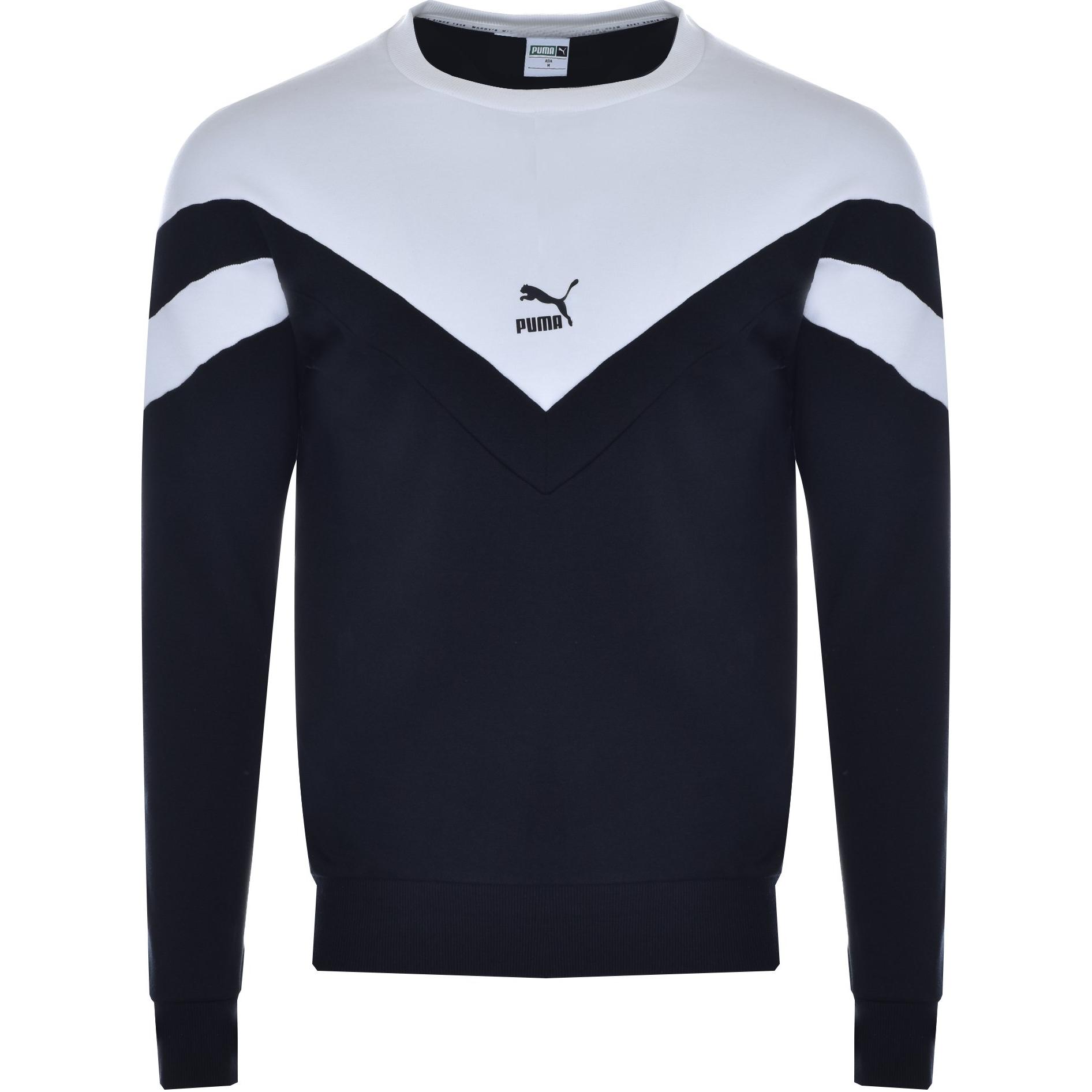 Puma Colorblock Crewneck Pullover Sweatshirt Black White 595953-01