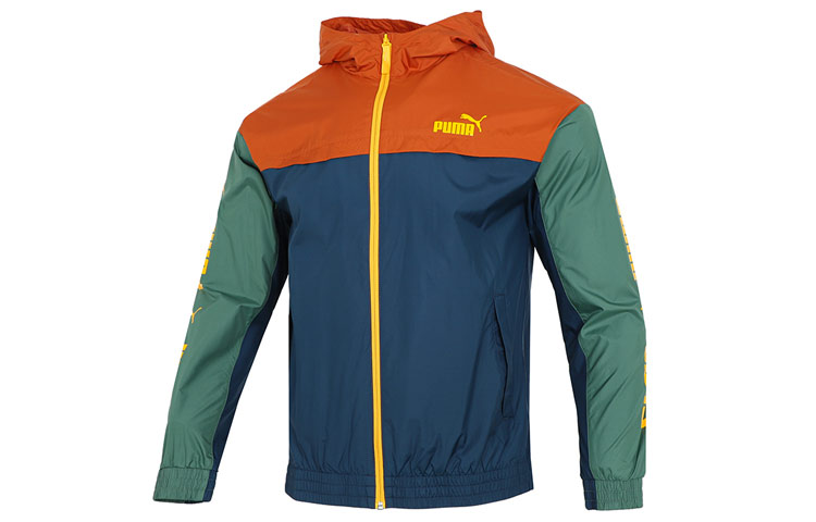 Puma Colorblock Hooded Windbreaker Green Logo Jacket - Fall Casual Style 672425-64