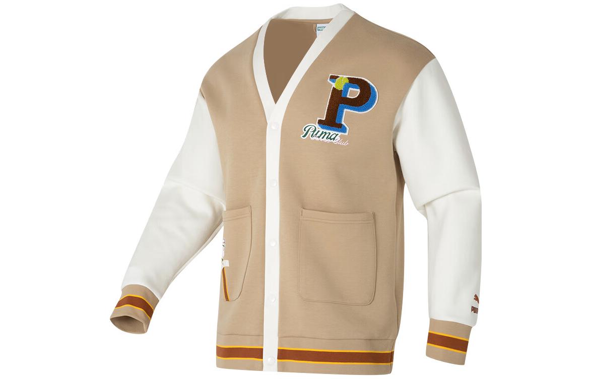 Puma Colorblock Lettering Casual Long-Sleeve Jacket Khaki Unisex 625798-83